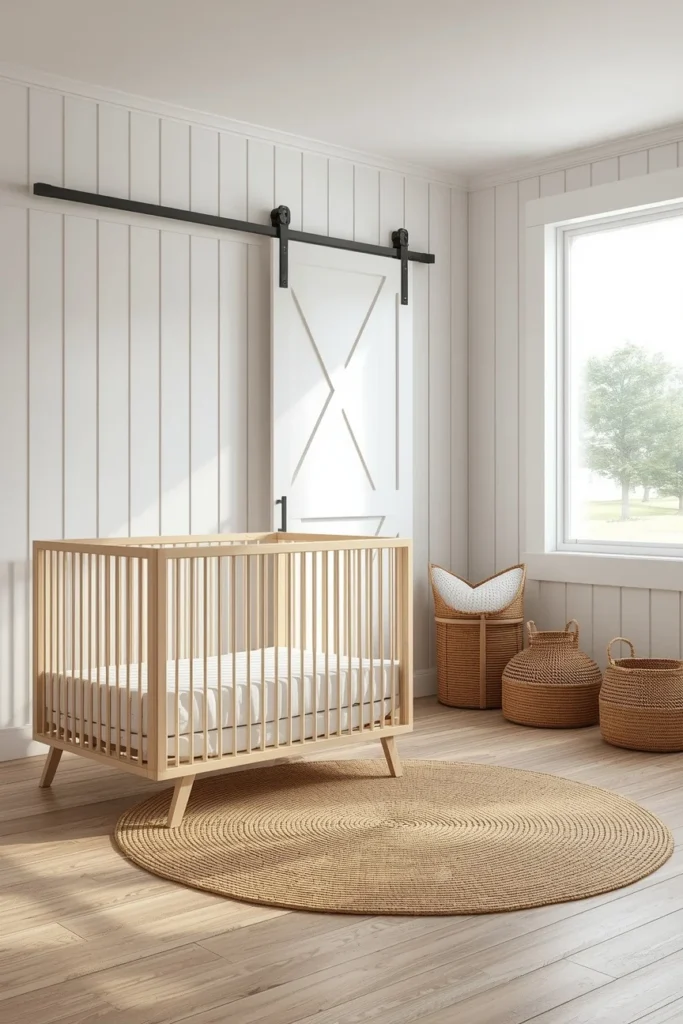 19 Gender Neutral Nursery Ideas That Are Modern, Stylish & Perfectly Timeless 15 modern farmhouse nursery, featuring white paneled walls