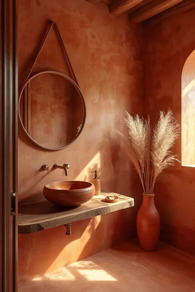 23 Half Bathroom Ideas That Turn a Tiny Room Into a Total Showstopper 15 Terracotta for Earthy Sophistication