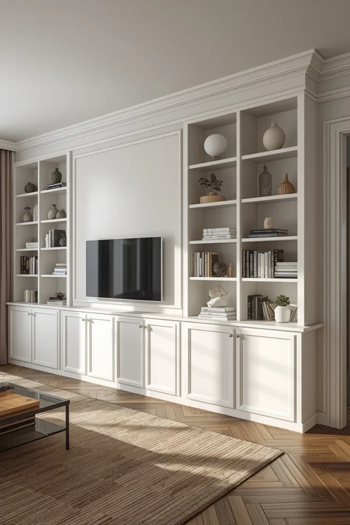 full wall of IKEA KALLAX units combined side by side