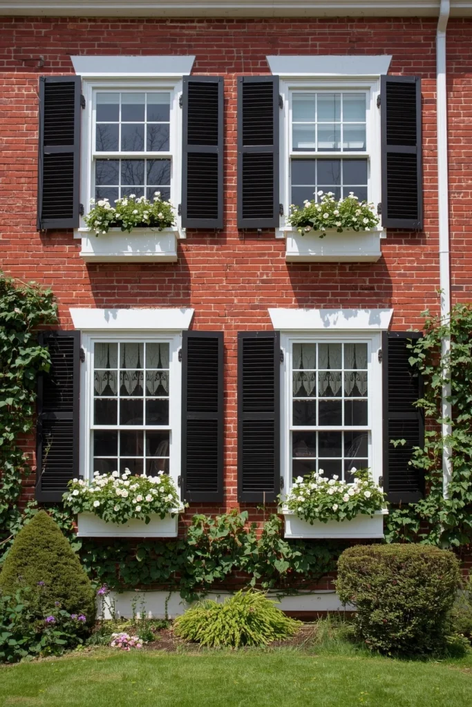 25 Red Brick House Exterior Ideas That Make Traditional Look Incredibly Chic 14 The Symmetrical Window Box Update
