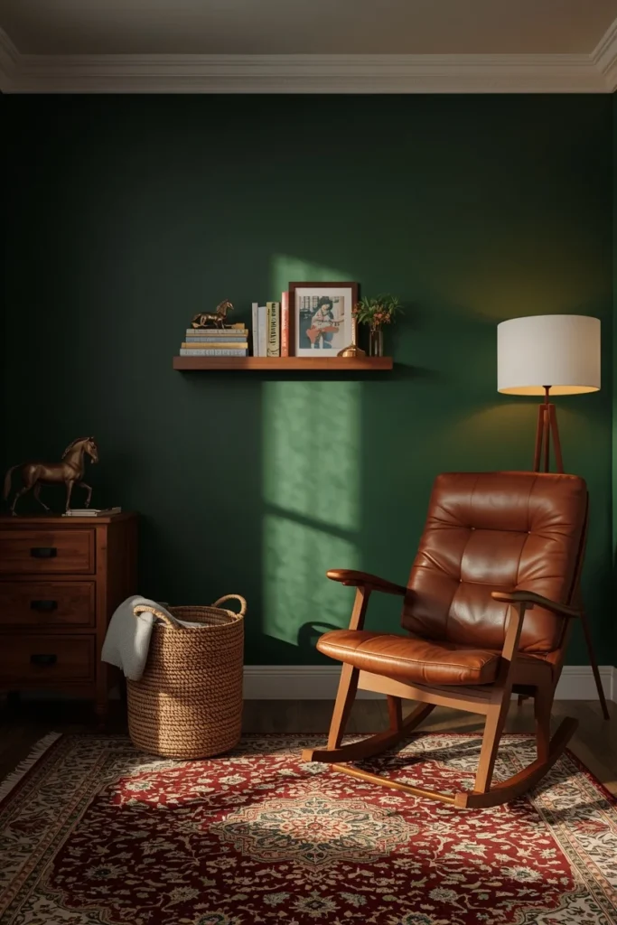 18 Baby Boy Nursery Themes That Are Cute, Creative & Absolutely Charming 16 baby nursery, featuring deep hunter green walls