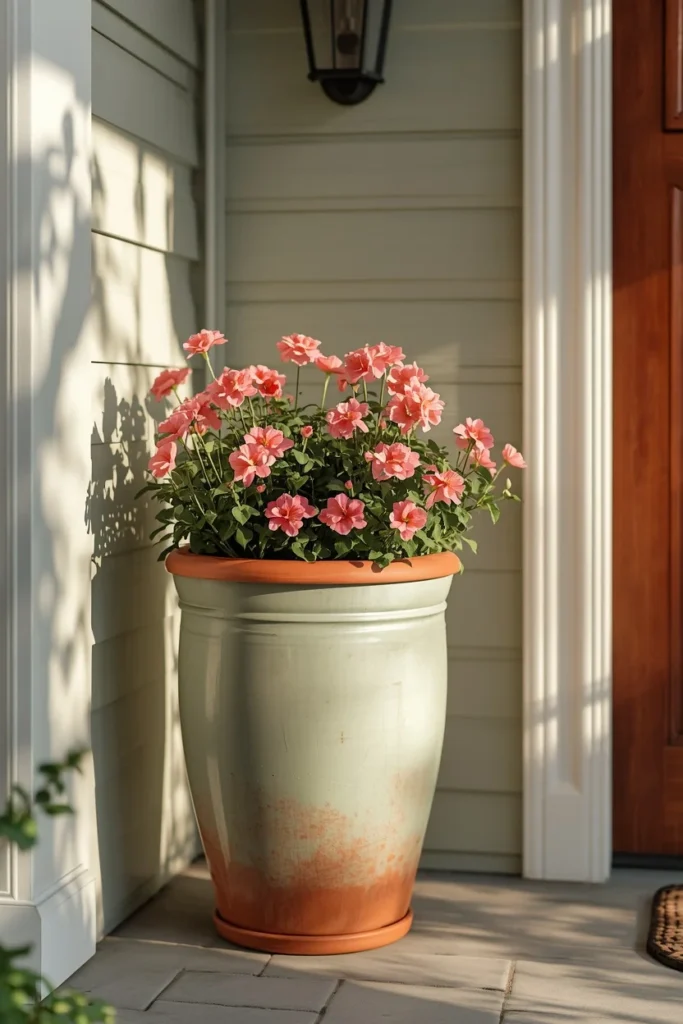 22 Front Porch Flower Ideas That Make Your Home's Entrance Bloom Beautifully 16 front porch featuring a large terracotta planter glazed