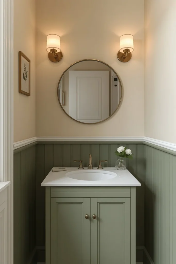 23 Half Bathroom Ideas That Turn a Tiny Room Into a Total Showstopper 16 a Two-Tone Wall Treatment