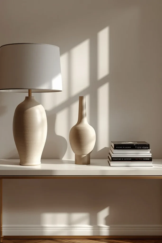 22 Home Entrance Decor Ideas That Make a Stunning First Impression Every Time 16 entryway console, featuring a tall ceramic lamp on one end,