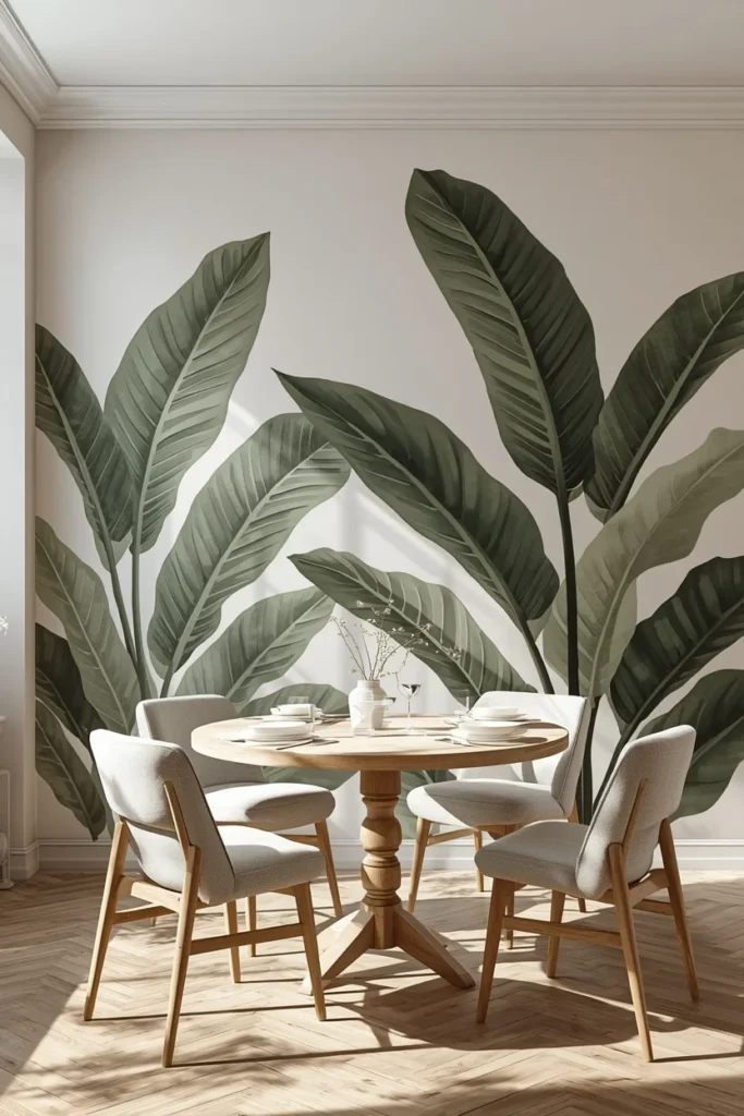 25 Modern Dining Room Ideas That Are Chic, Sleek & Totally Pin-Worthy 16 dining room, featuring a large-scale hand-painted botanical mural wall