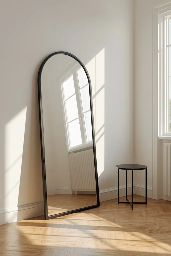 23 Rental Apartment Decor Ideas That Look Like You Actually Own the Place 16 rental living room, featuring an oversized arched mirror