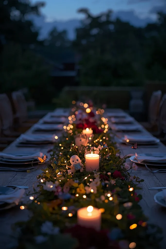 16 Spring Tablescape Ideas That Make Every Meal Feel Like a Garden Party 16 outdoor evening table featuring small artificial butterflies