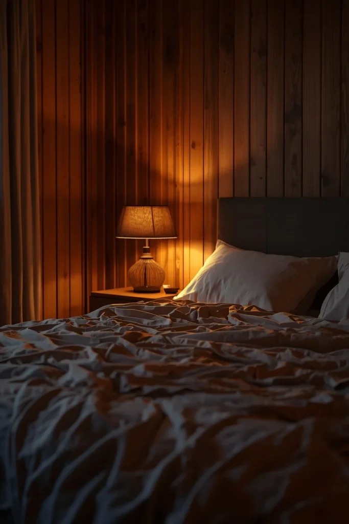 16 Classy Bedroom Ideas That Ooze Quiet Luxury Without the Price Tag 17 bedroom at dusk, featuring warm dimmable lamp light