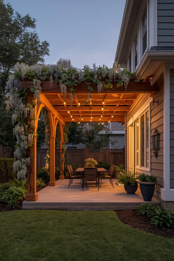 16 Craftsman Exterior Ideas That Are Classic, Detailed & Endlessly Beautiful 17 craftsman backyard exterior, featuring a wood pergola extending