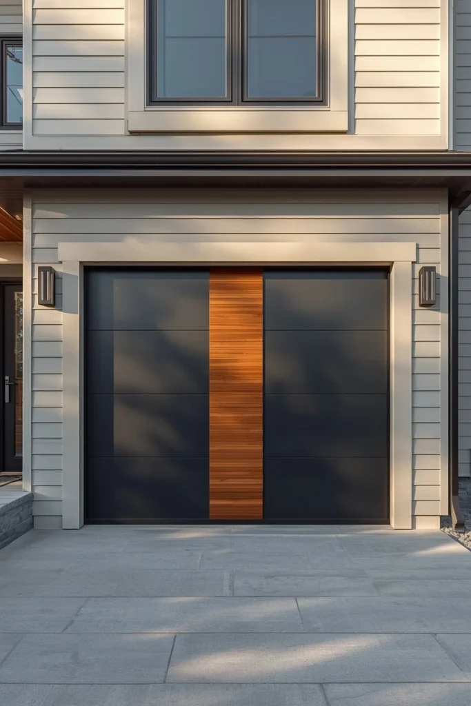 modern home exterior, featuring a charcoal steel garage door