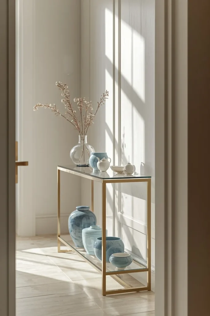 22 Home Entrance Decor Ideas That Make a Stunning First Impression Every Time 17 narrow entryway, featuring a glass-top console table