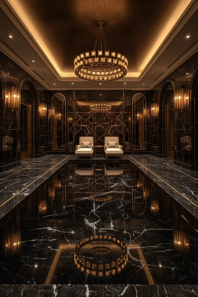 Hollywood glamour indoor pool, rectangular pool