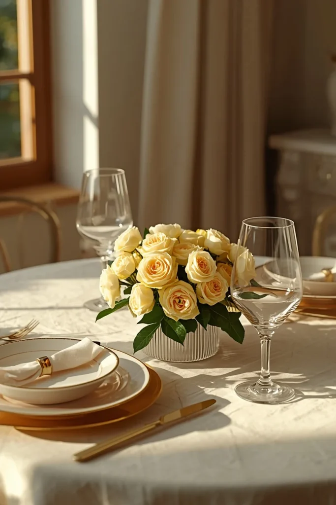 brunch table featuring soft butter-yellow ranunculus