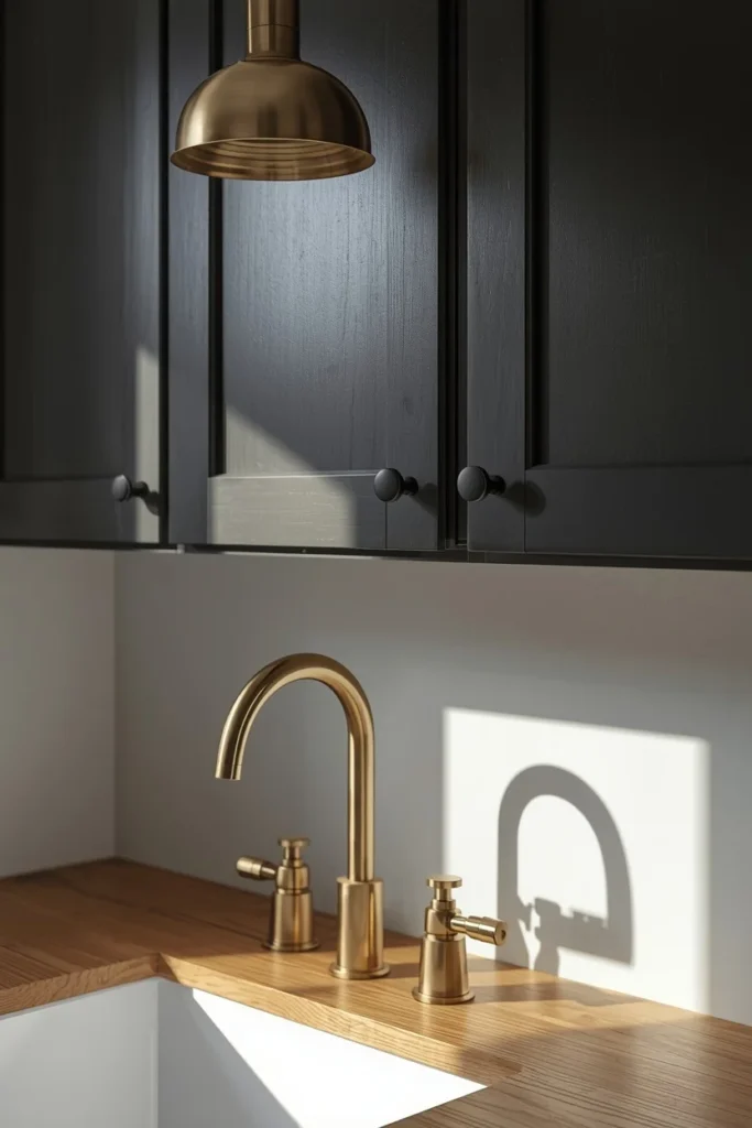 24 Laundry Room Ideas That Make the Most Dreaded Chore Actually Enjoyable 18 laundry room hardware close-up, featuring a brass faucet