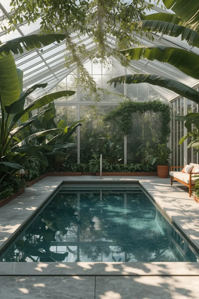  indoor garden greenhouse pool, large rectangular pool 