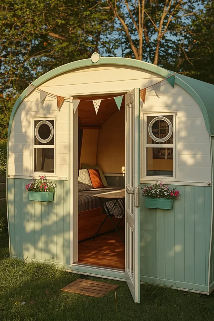 19 Summer House Ideas That Make Your Garden Feel Like a Vacation Destination 18 vintage caravan-style garden building,