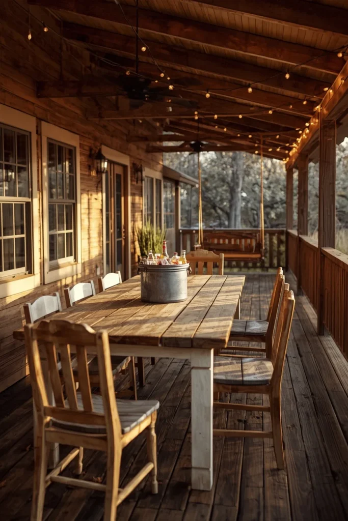 20 Back Deck Ideas That Make Your Outdoor Space Impossibly Inviting 19 rustic farmhouse deck, featuring weathered wood dining table