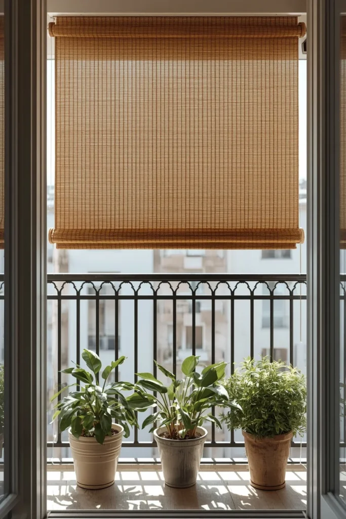 25 Balcony Ideas That Turn Even the Smallest Outdoor Space Into a Retreat 19 balcony railing, featuring roll-up bamboo screening