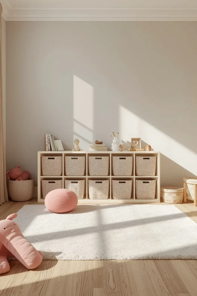 children's playroom, featuring a modular cube storage unit 