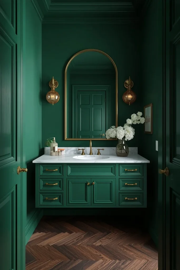 23 Half Bathroom Ideas That Turn a Tiny Room Into a Total Showstopper 19 Emerald Green Powder Room