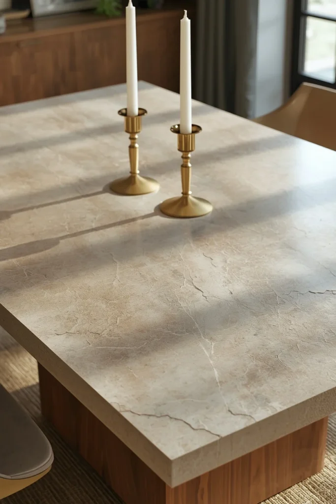 25 Modern Dining Room Ideas That Are Chic, Sleek & Totally Pin-Worthy 19 dining room, featuring a honed stone tabletop