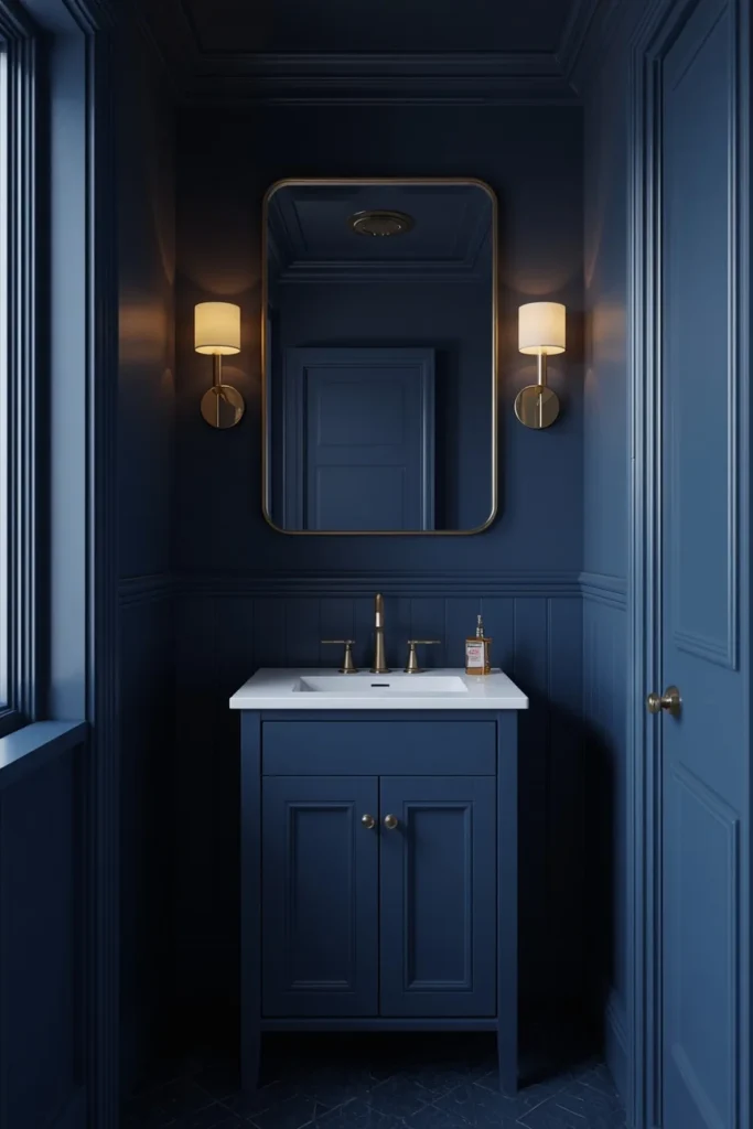 18 Small Bathroom Ideas That Pack Maximum Style Into Minimal Space 19 small powder room, featuring deep ink blue walls and ceiling