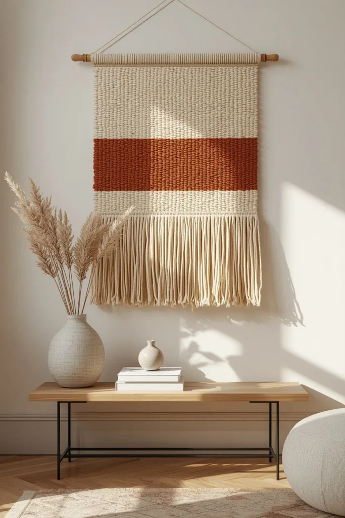 25 Apartment Living Room Ideas That Are Stylish, Smart and Totally Renter-Safe 20 apartment living room wall, featuring a large handwoven cream