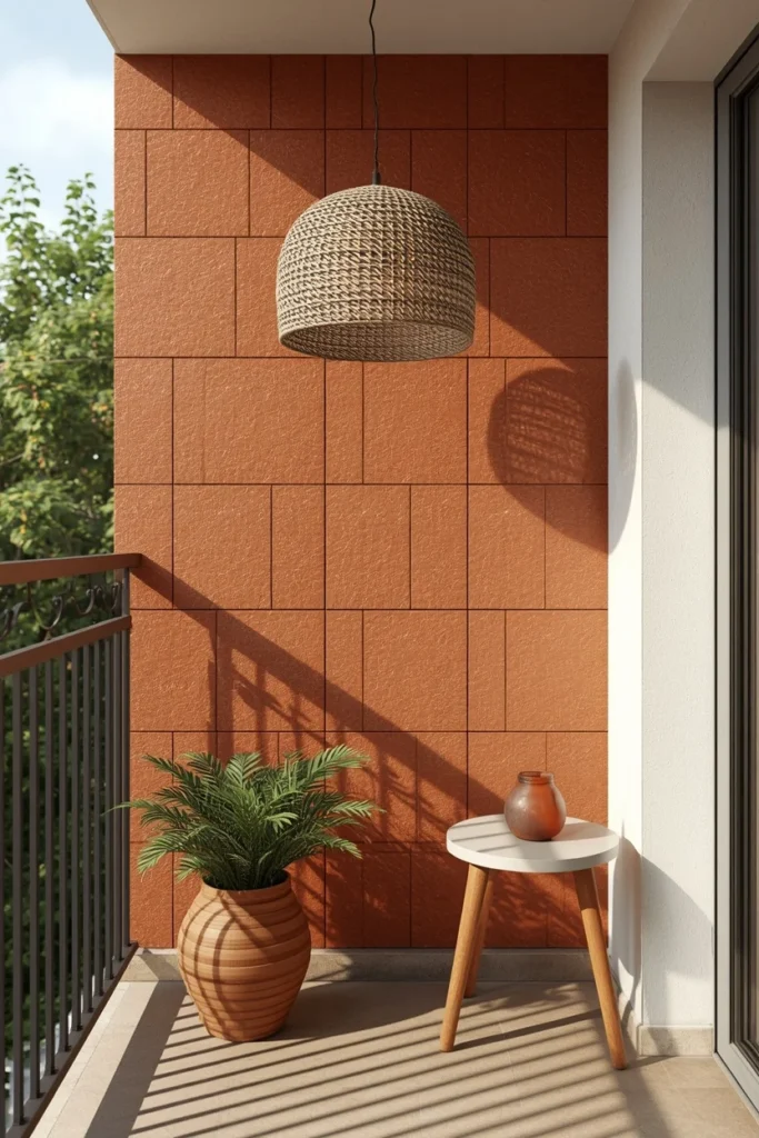 25 Balcony Ideas That Turn Even the Smallest Outdoor Space Into a Retreat 20 small balcony accent wall, featuring terracotta textured