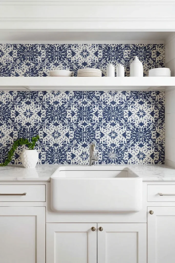 Patterned Moroccan-Inspired Tile in Navy and White