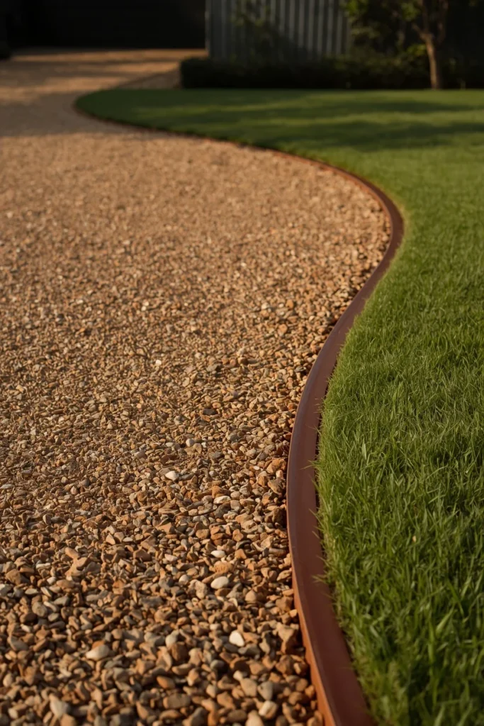 modern farmhouse exterior, featuring a curved gravel driveway
