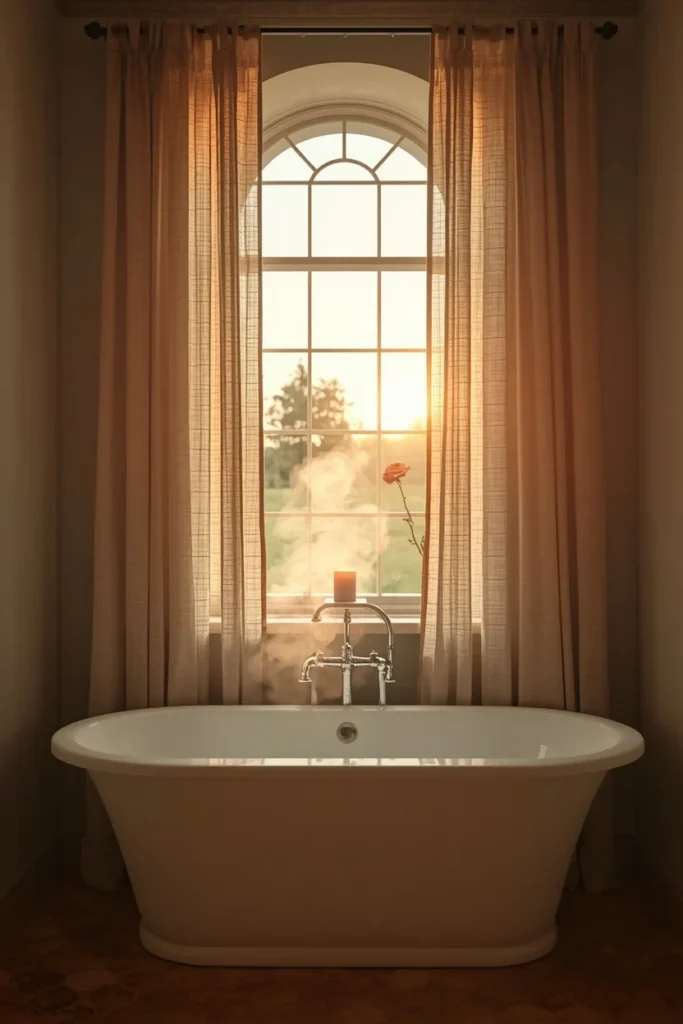 20 Farmhouse Bathroom Ideas That Are Rustic, Cozy & Utterly Gorgeous 20 farmhouse bathroom at golden sunrise,