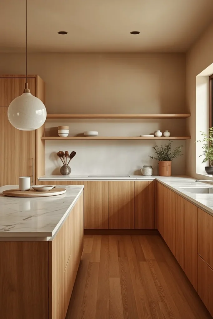warm minimalist kitchen aesthetic, 
