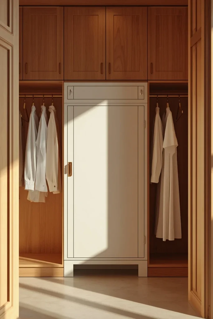 23 Laundry Room Design Ideas That Turn a Chore Space Into a Design Feature 20 garment care zone in a laundry room, featuring a built-in steam cabinet