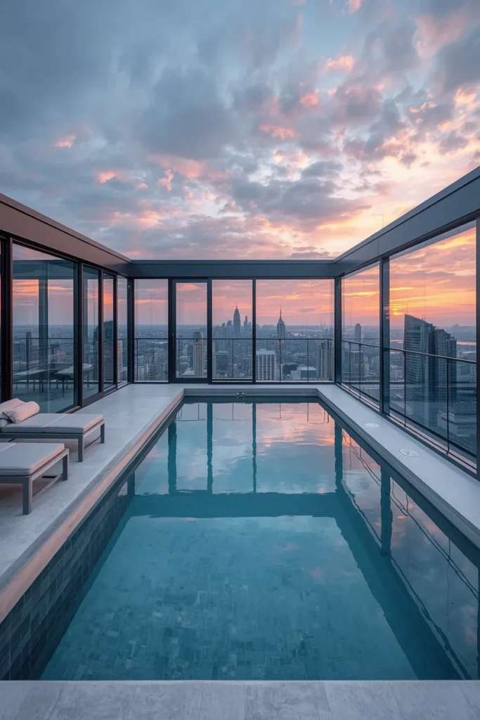  rooftop enclosed glass pool room, 