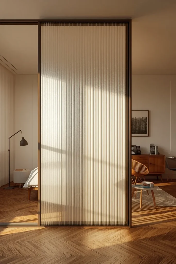 studio apartment, featuring a fluted glass partition 