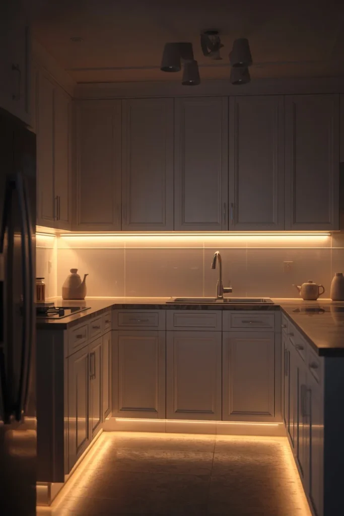 20 White Kitchen Ideas That Are Bright, Fresh & Absolutely Dreamy 19 kitchen evening shot, featuring white cabinetry