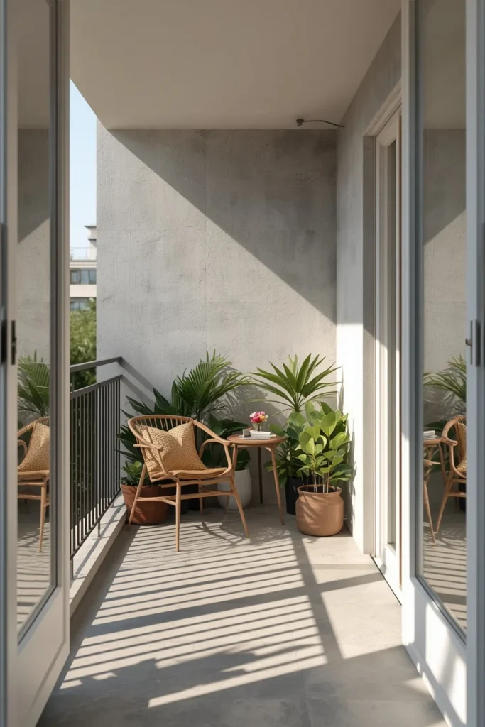 25 Balcony Ideas That Turn Even the Smallest Outdoor Space Into a Retreat 3 small balcony, featuring furniture grouped tightly into one corner with a chair