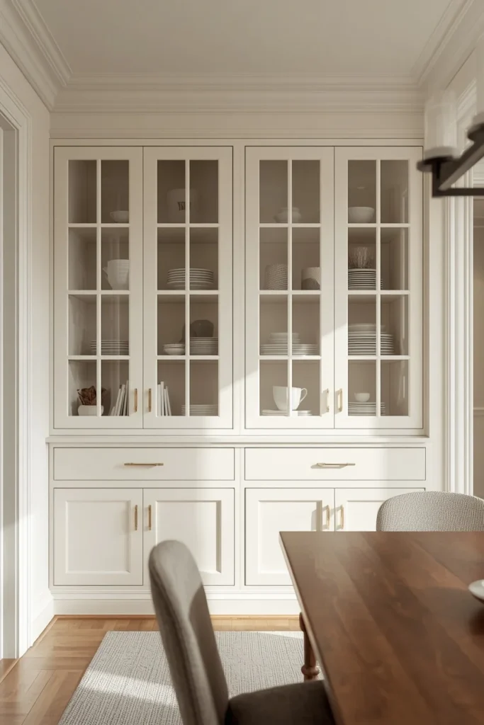 17 Built-In Dining Room Cabinet Ideas That Are Beautiful & Super Practical 3 dining room built-in, featuring crisp white millwork