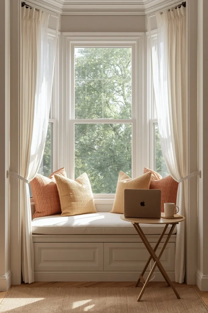bay window study nook, featuring a built-in bench seat