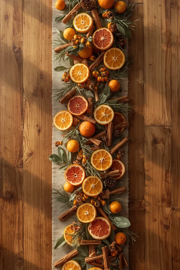 16 Fall Table Decor Ideas That Turn Every Dinner Into an Autumn Celebration 3 fall table runner made from a garland of dried orange