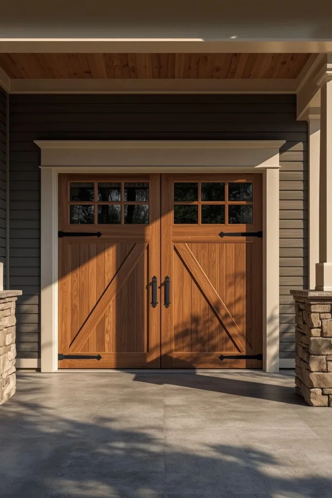 a carriage-style faux wood composite garage door