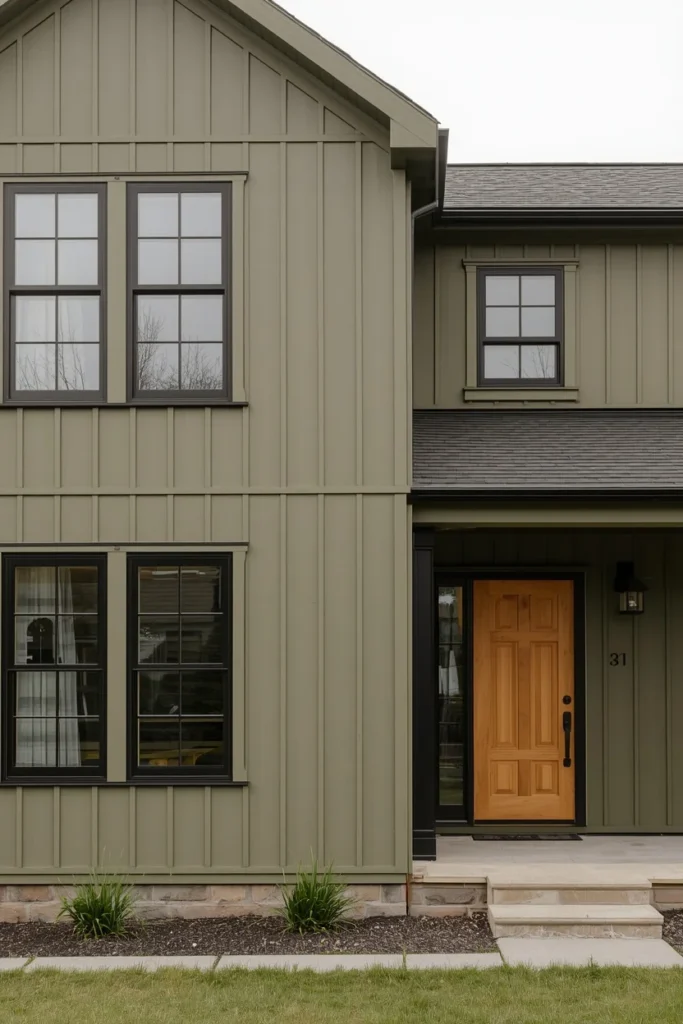 Sage Green With Black-Framed Windows green house exterior