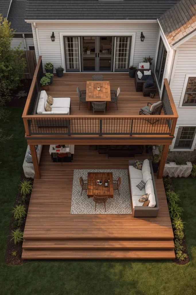 20 Back Deck Ideas That Make Your Outdoor Space Impossibly Inviting 21 multi-level backyard deck, featuring two tiered deck