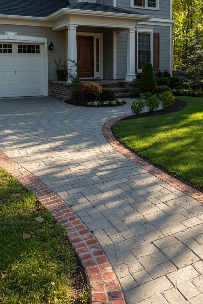 traditional home exterior, featuring a paver driveway