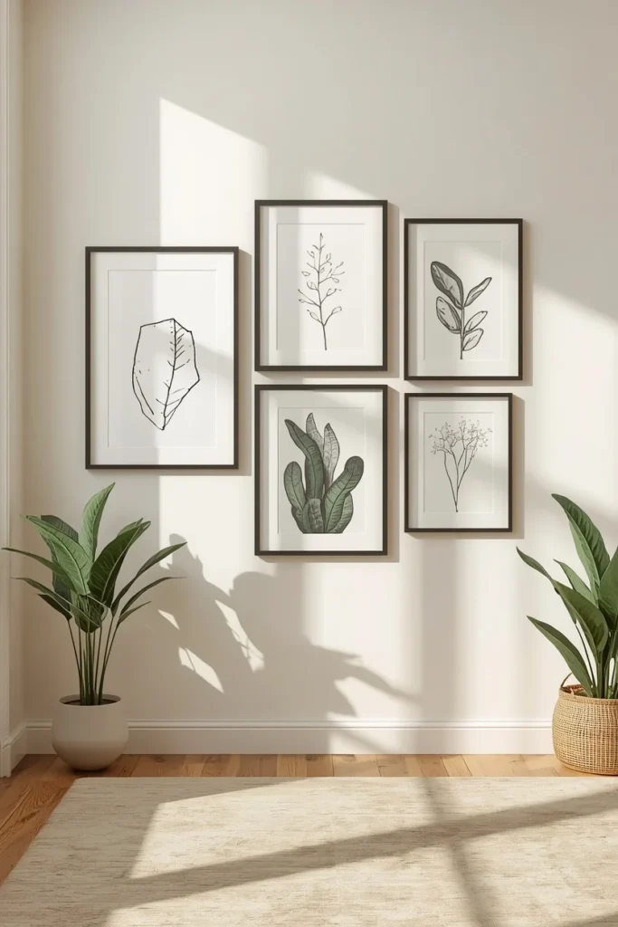 family room, featuring a gallery wall mixing framed fine art