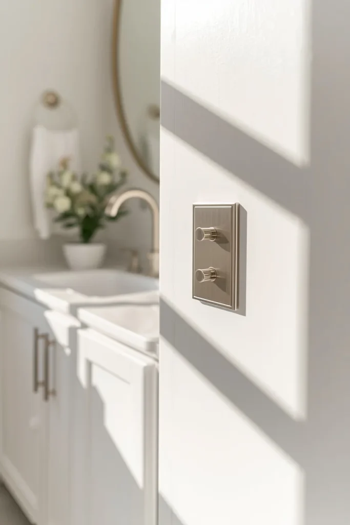 23 Rental Apartment Decor Ideas That Look Like You Actually Own the Place 21 rental bathroom, featuring brushed silver cabinet hardware