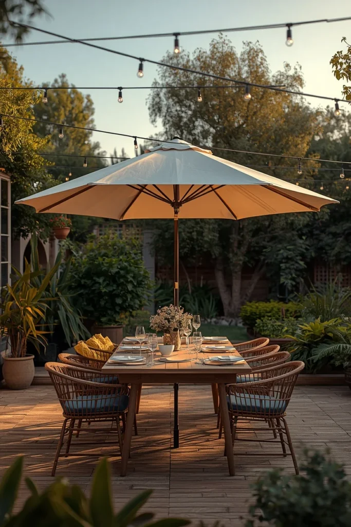  outdoor dining area, featuring a teak dining table 
