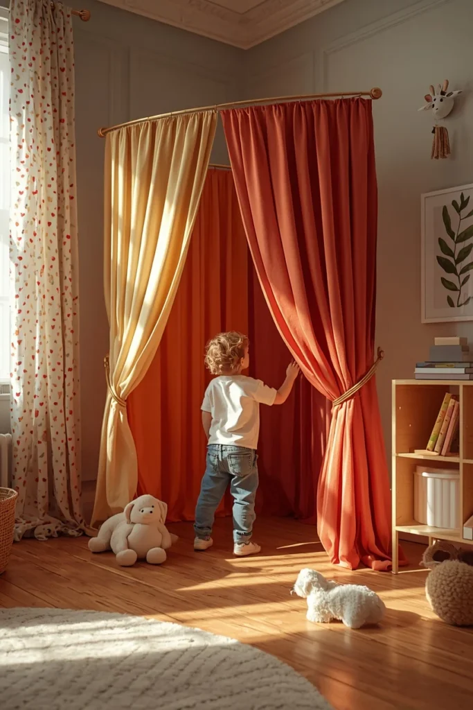 children's playroom, featuring a curtain stage corner 