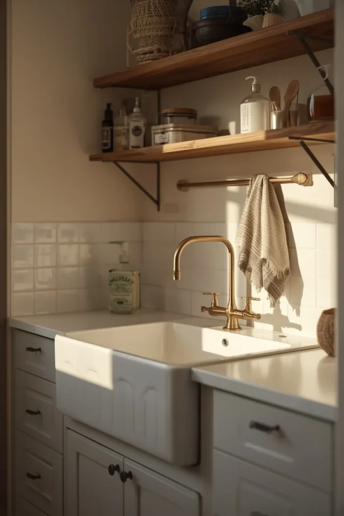 23 Laundry Room Design Ideas That Turn a Chore Space Into a Design Feature 22 farmhouse utility sink in a laundry room, featuring a white fireclay apron-front sink