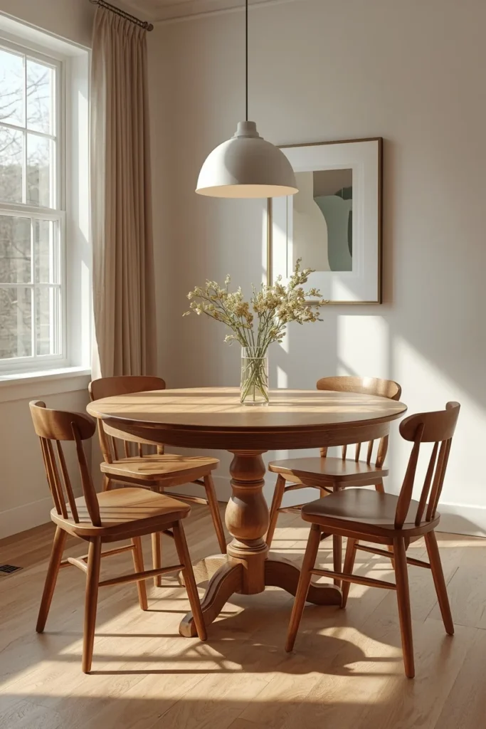 25 Modern Dining Room Ideas That Are Chic, Sleek & Totally Pin-Worthy 22 small dining room, featuring a round expandable wood table